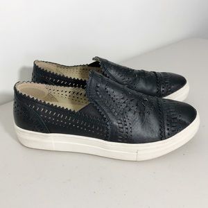 Seychelles Laser Cut Slip On So Nice Sneakers Black Faux Leather